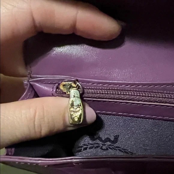 MCM Plum Dark Purple Leather Long Wallet with Two Tone Gold and Silver Logo - Picture 11 of 14